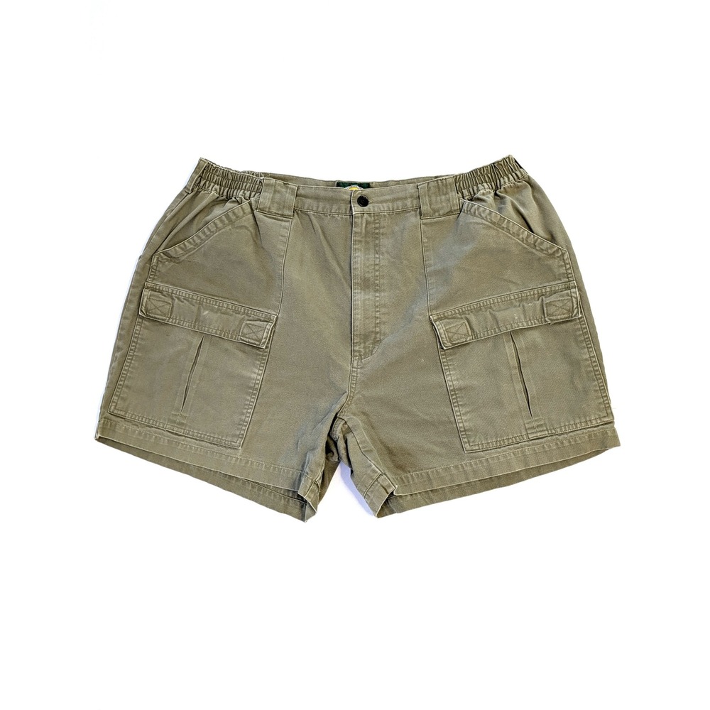 Cabelas Mens Cargo Shorts Size 42 Olive Green Cotton Canvas Elastic Waist M88ST